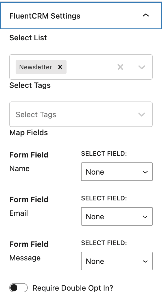 Kadence Form - FluentCRM Settings